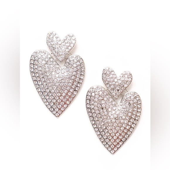 NWT 💎🩶💎 Piper K Sparkling Double Hearts Dangle Statement Earrings - Picture 15 of 16